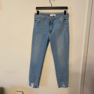 Skinny Lightwash Distressed Hem Jean Denim